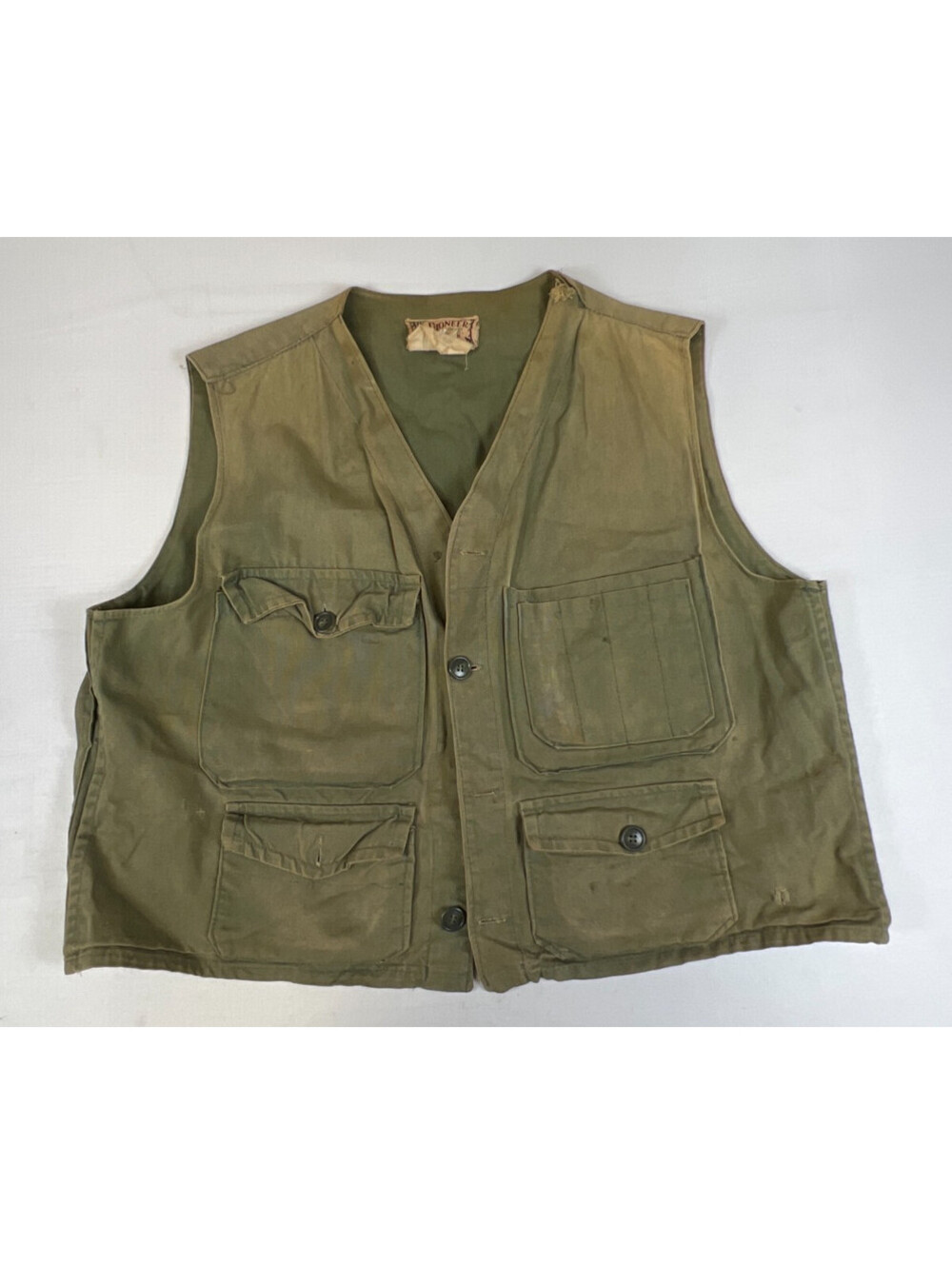 Vintage Pioneer Dry-Bak Men Large  Canvas Hunting Fishing Vest Olive Green